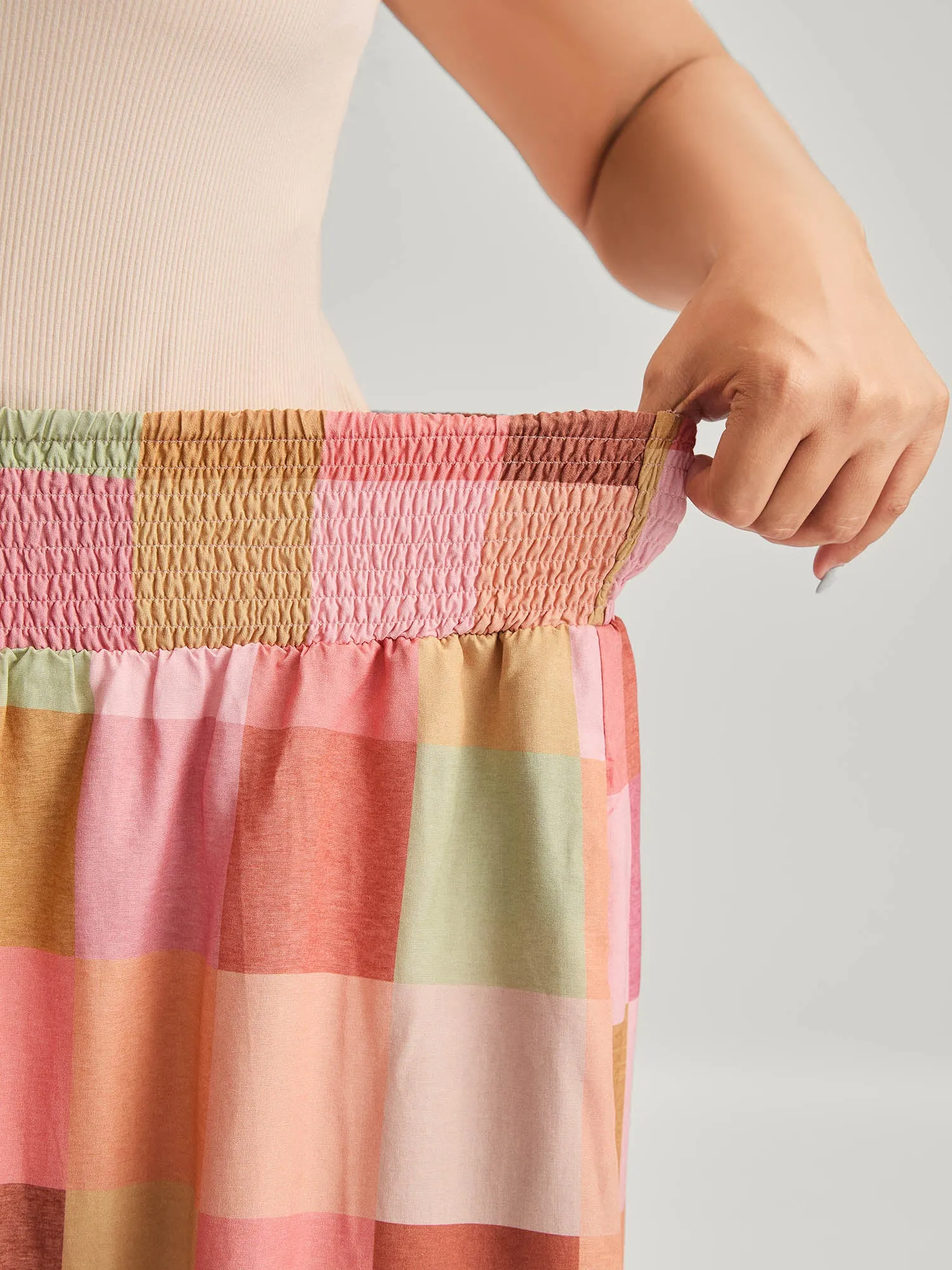 Colorful Patchwork Shirred Waist Midi Skirt sold by Bloomchic product image thumbnail 3