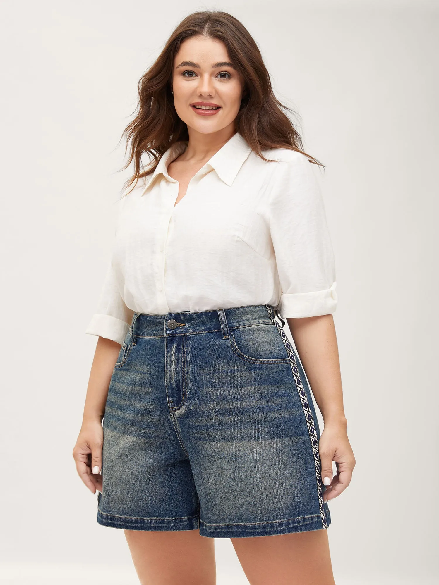 Lace Trim Classic Cut Denim Shorts sold by Bloomchic