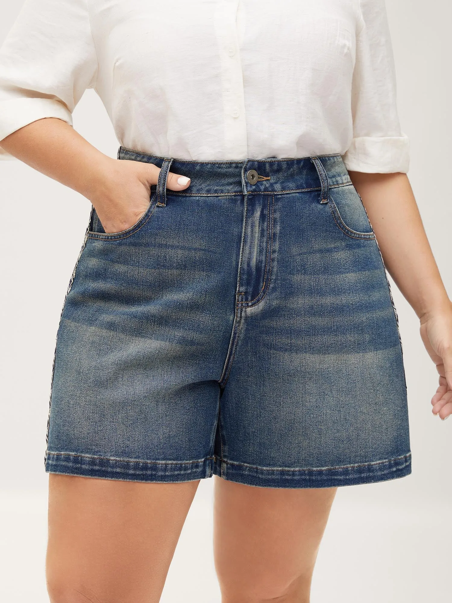 Lace Trim Classic Cut Denim Shorts sold by Bloomchic product image thumbnail 3