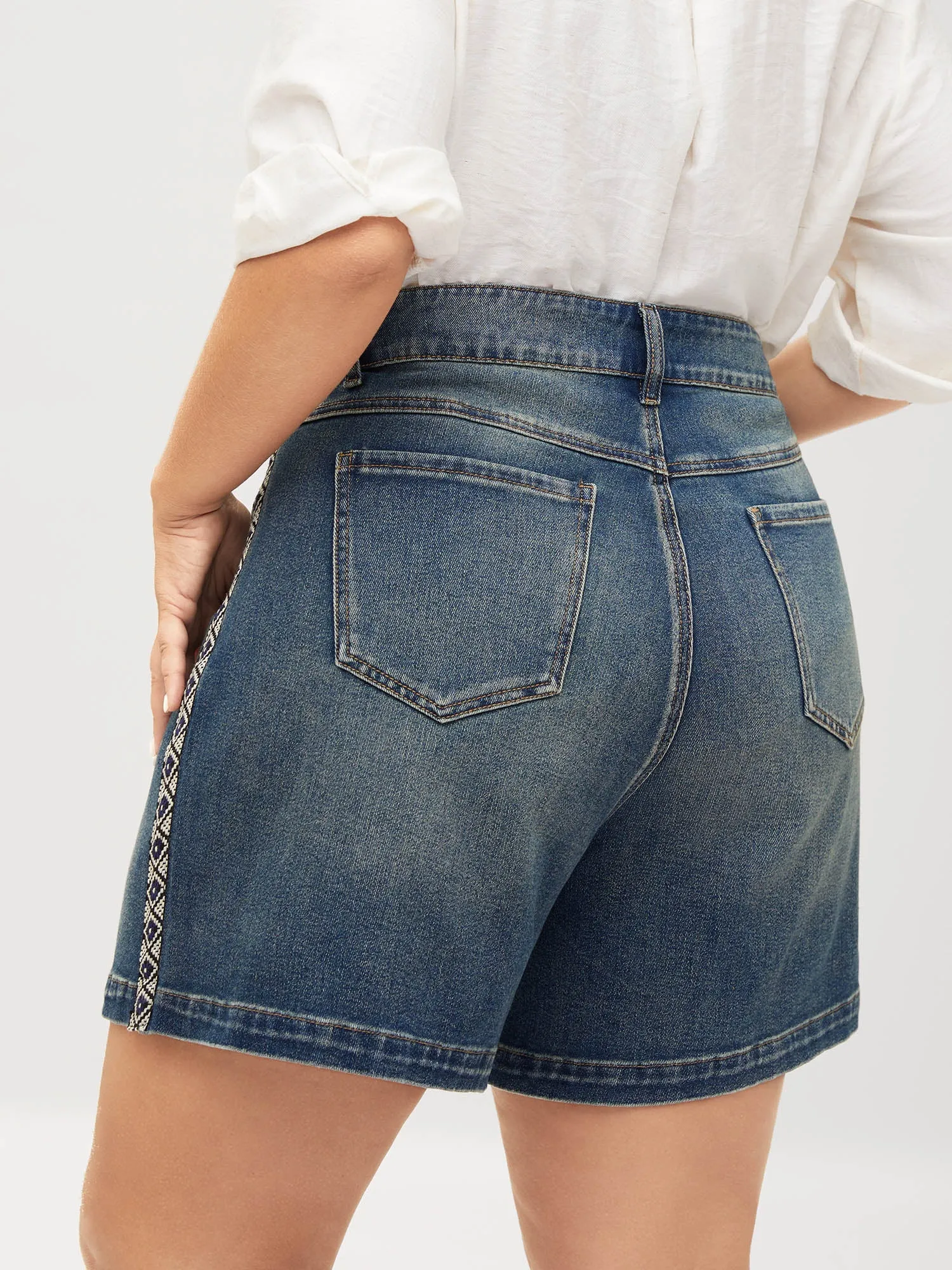 Lace Trim Classic Cut Denim Shorts sold by Bloomchic product image thumbnail 4