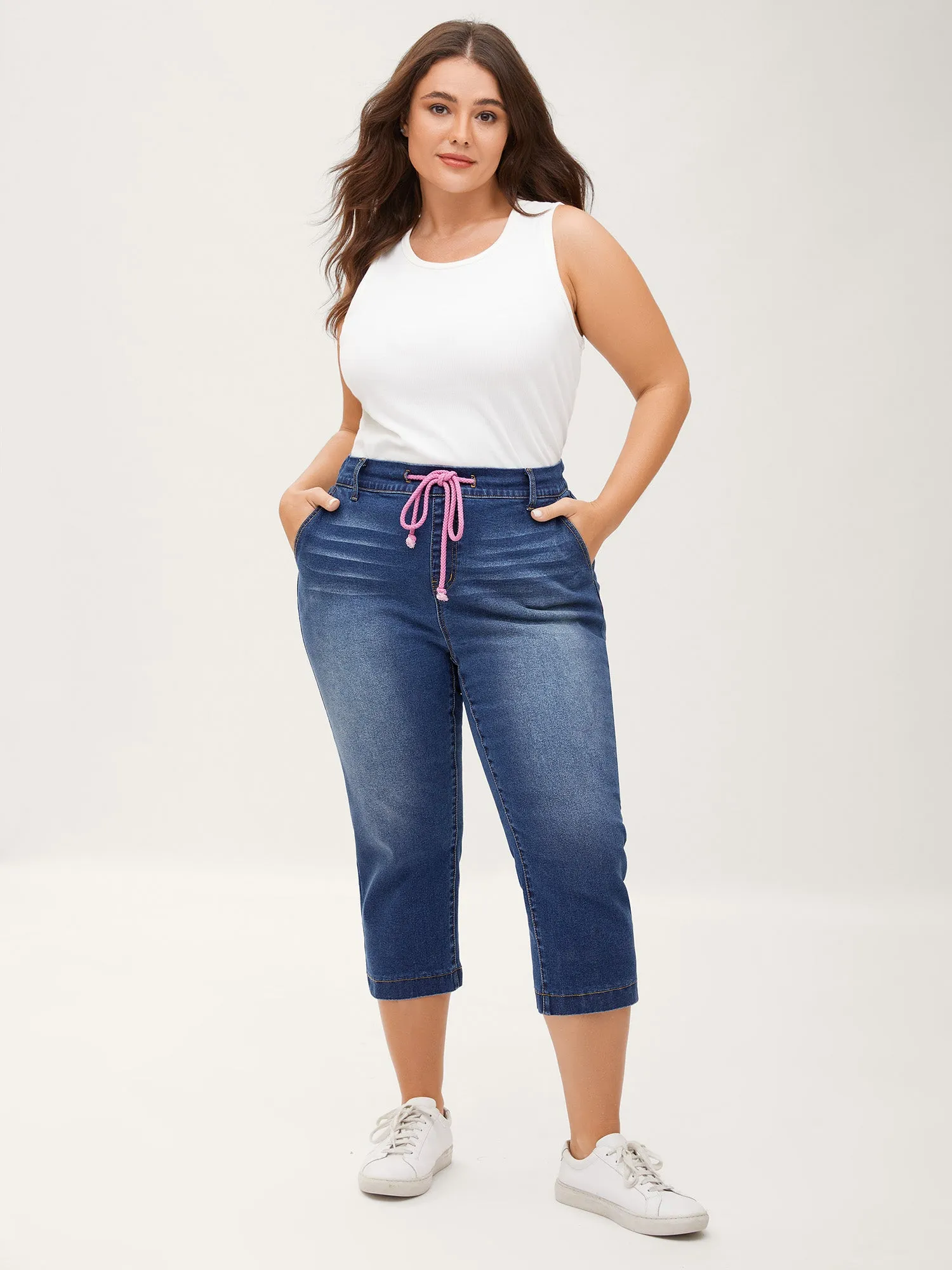 Pull-On Drawstring Waist Crop Jeans sold by Bloomchic