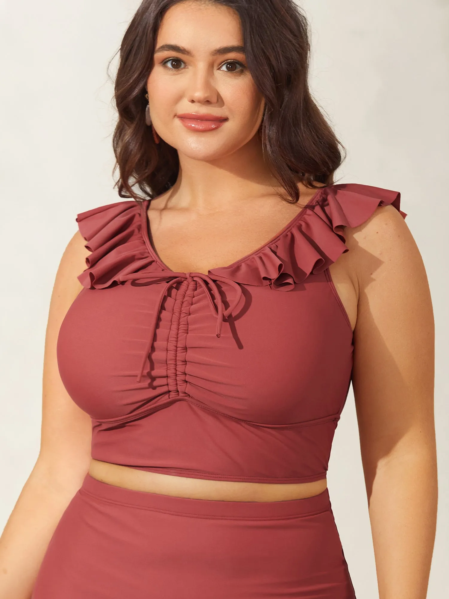 Ruffled Drawstring Bodice Swim Top sold by Bloomchic