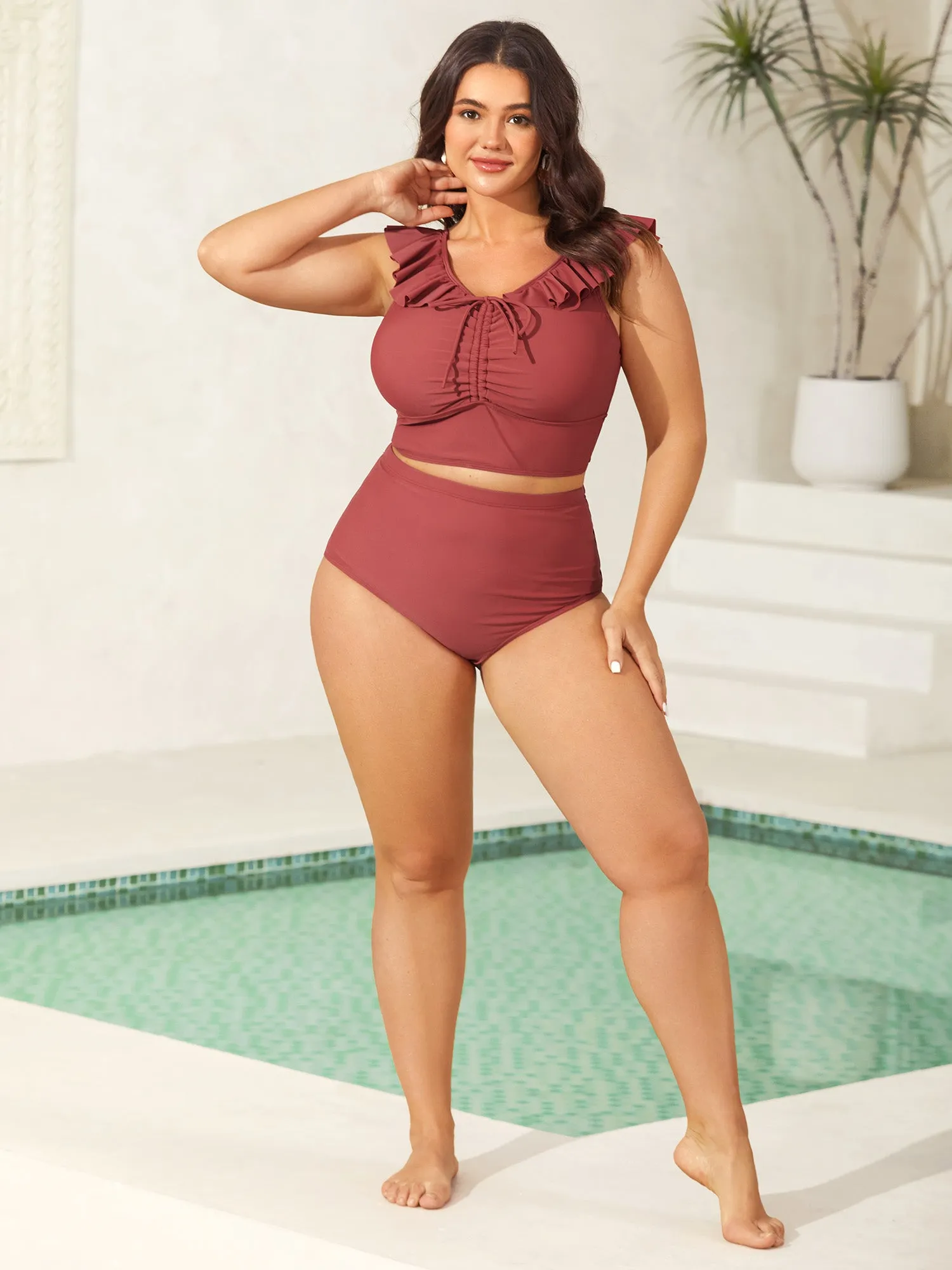 Ruffled Drawstring Bodice Swim Top sold by Bloomchic product image thumbnail 3