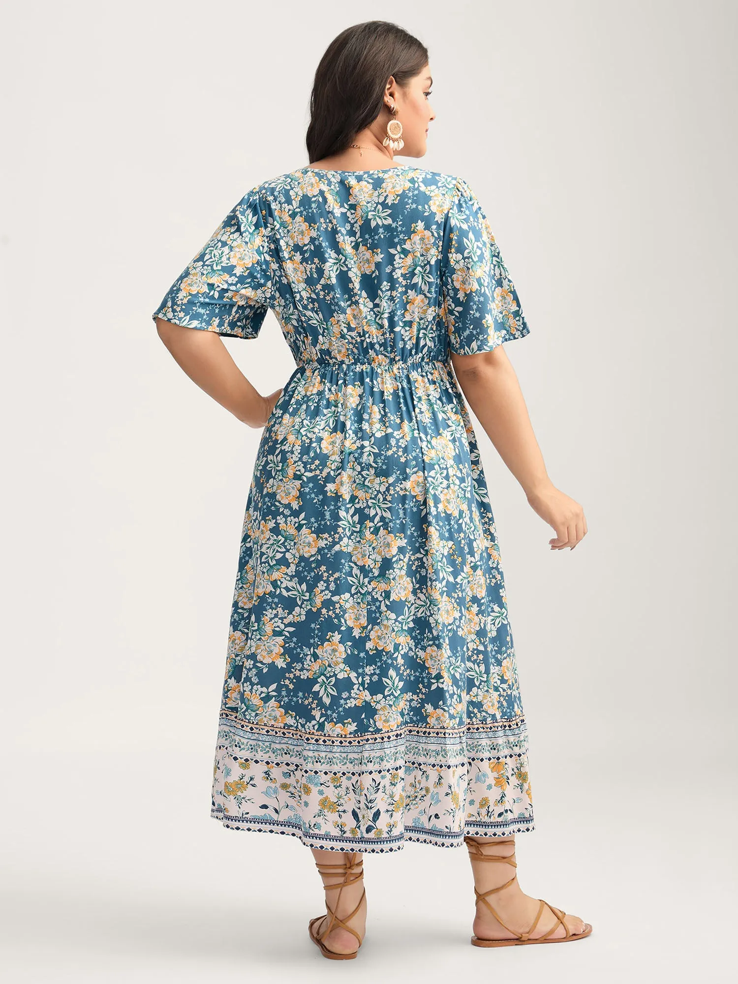 Floral Contrast Button V-Neck Midi Dress sold by Bloomchic product image thumbnail 4