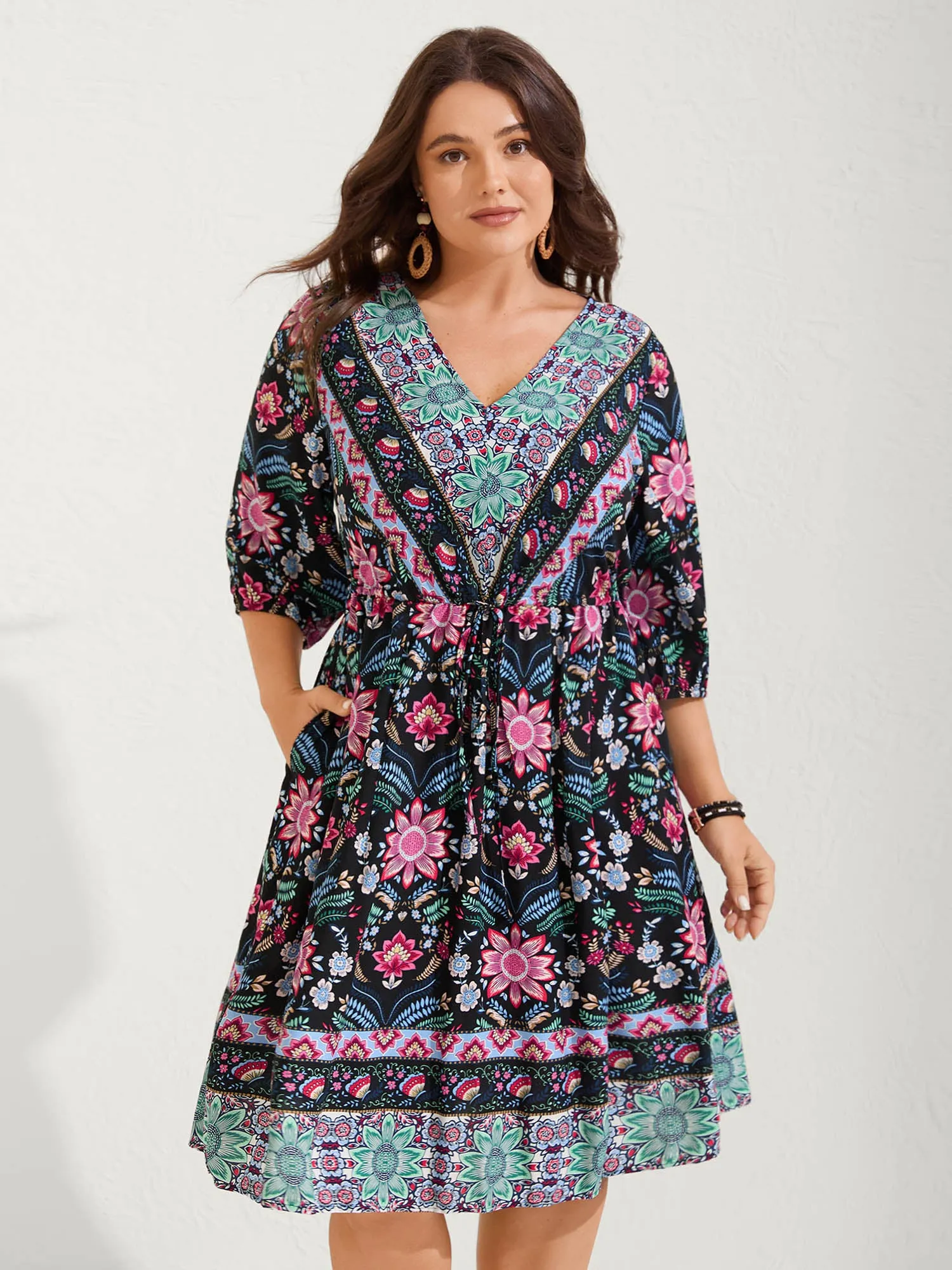 Rayon Floral Print Pockets Midi Dress sold by Bloomchic