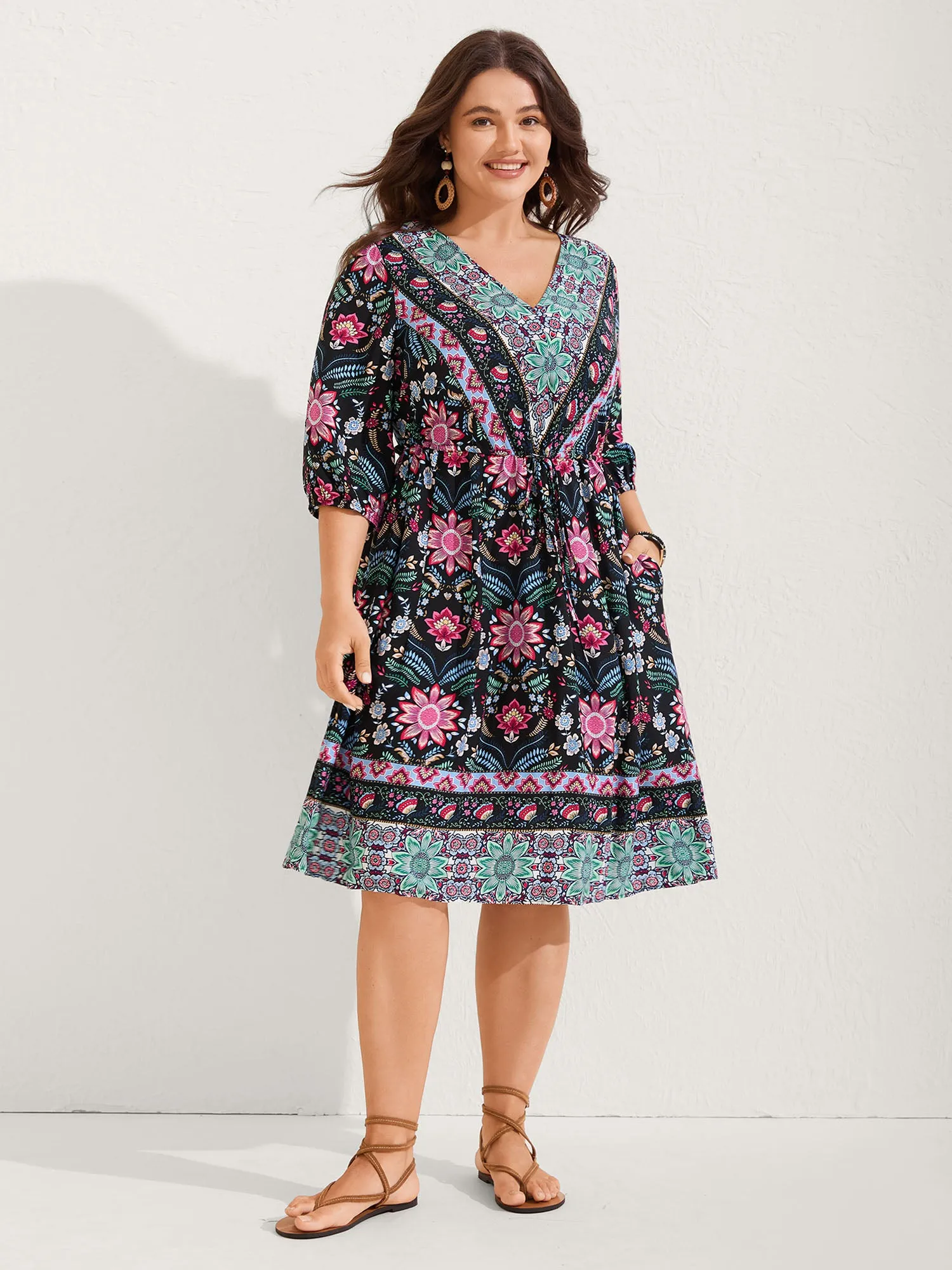 Rayon Floral Print Pockets Midi Dress sold by Bloomchic product image thumbnail 3