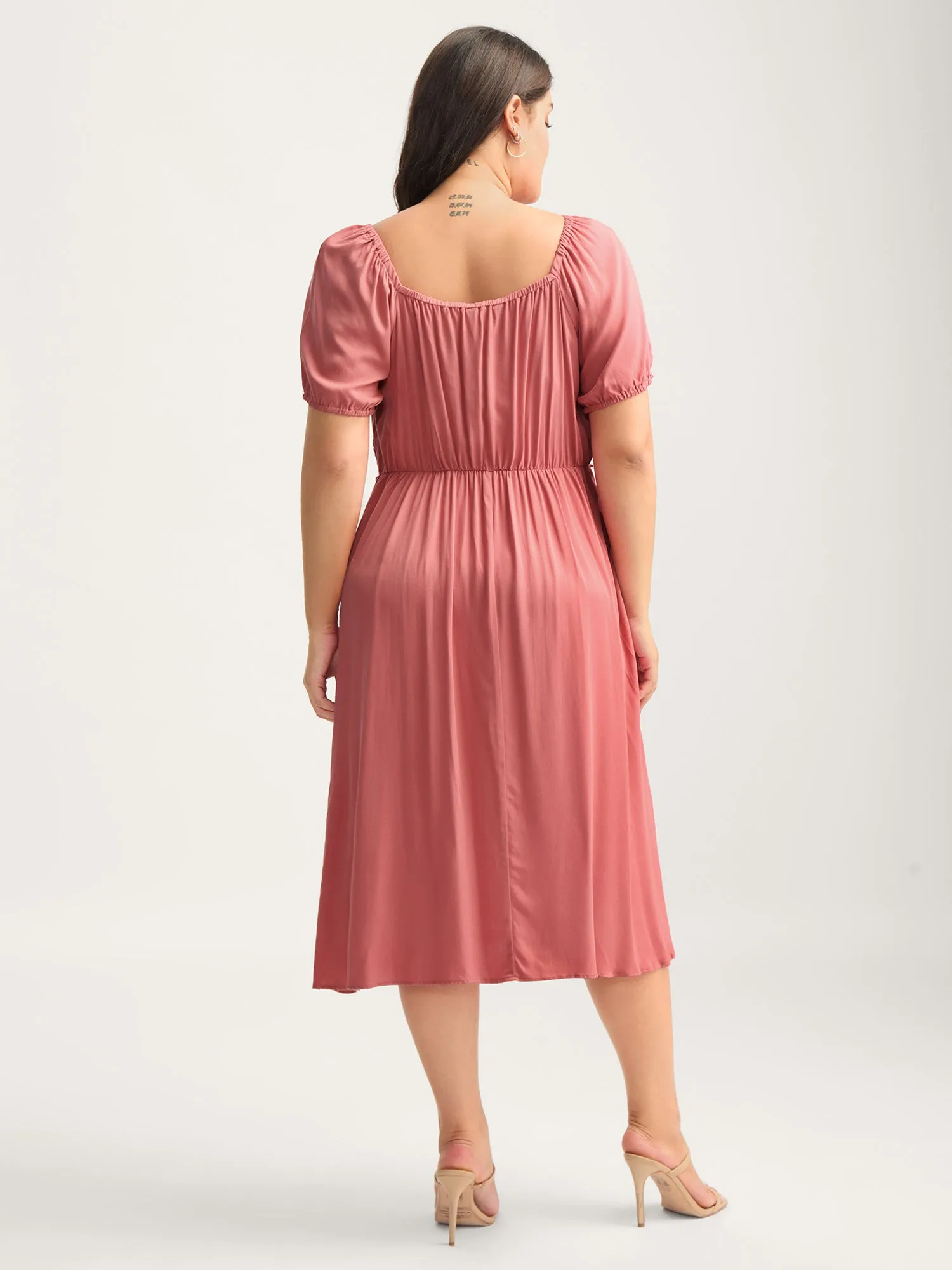 Lace Trim Stretchy Waist Pockets Midi Dress sold by Bloomchic product image thumbnail 4