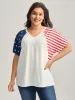 American Flag Print V-Neck T-Shirt sold by Bloomchic