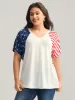 American Flag Print V-Neck T-Shirt sold by Bloomchic