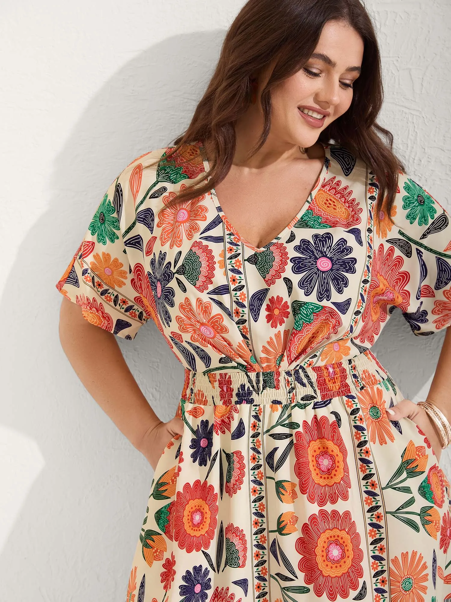 Floral Print Gathered Waist Pleated Midi Dress sold by Bloomchic product image thumbnail 2