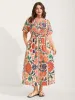 Floral Print Gathered Waist Pleated Midi Dress sold by Bloomchic