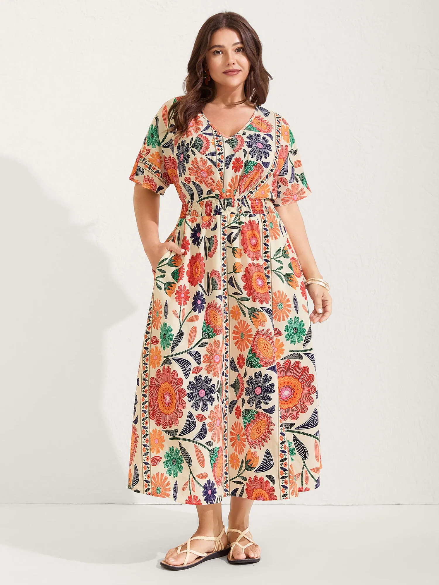 Floral Print Gathered Waist Pleated Midi Dress sold by Bloomchic product image thumbnail 3