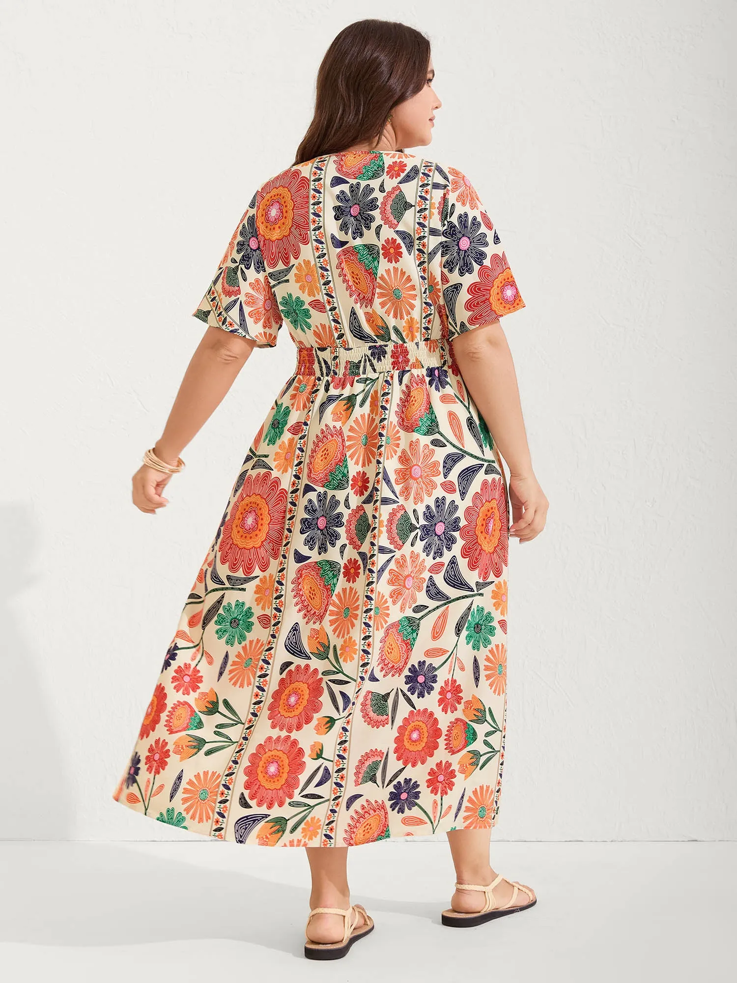 Floral Print Gathered Waist Pleated Midi Dress sold by Bloomchic product image thumbnail 4