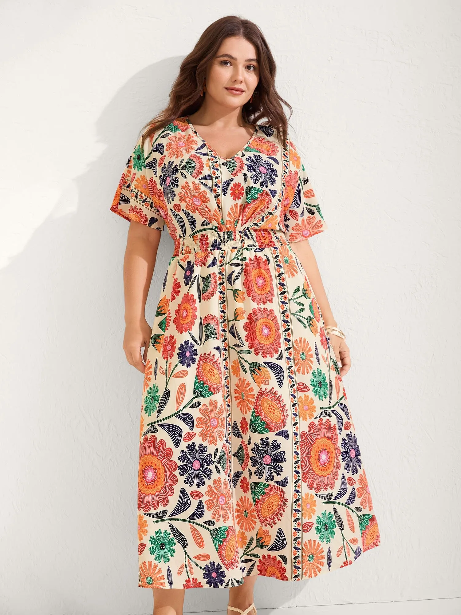 Floral Print Gathered Waist Pleated Midi Dress sold by Bloomchic
