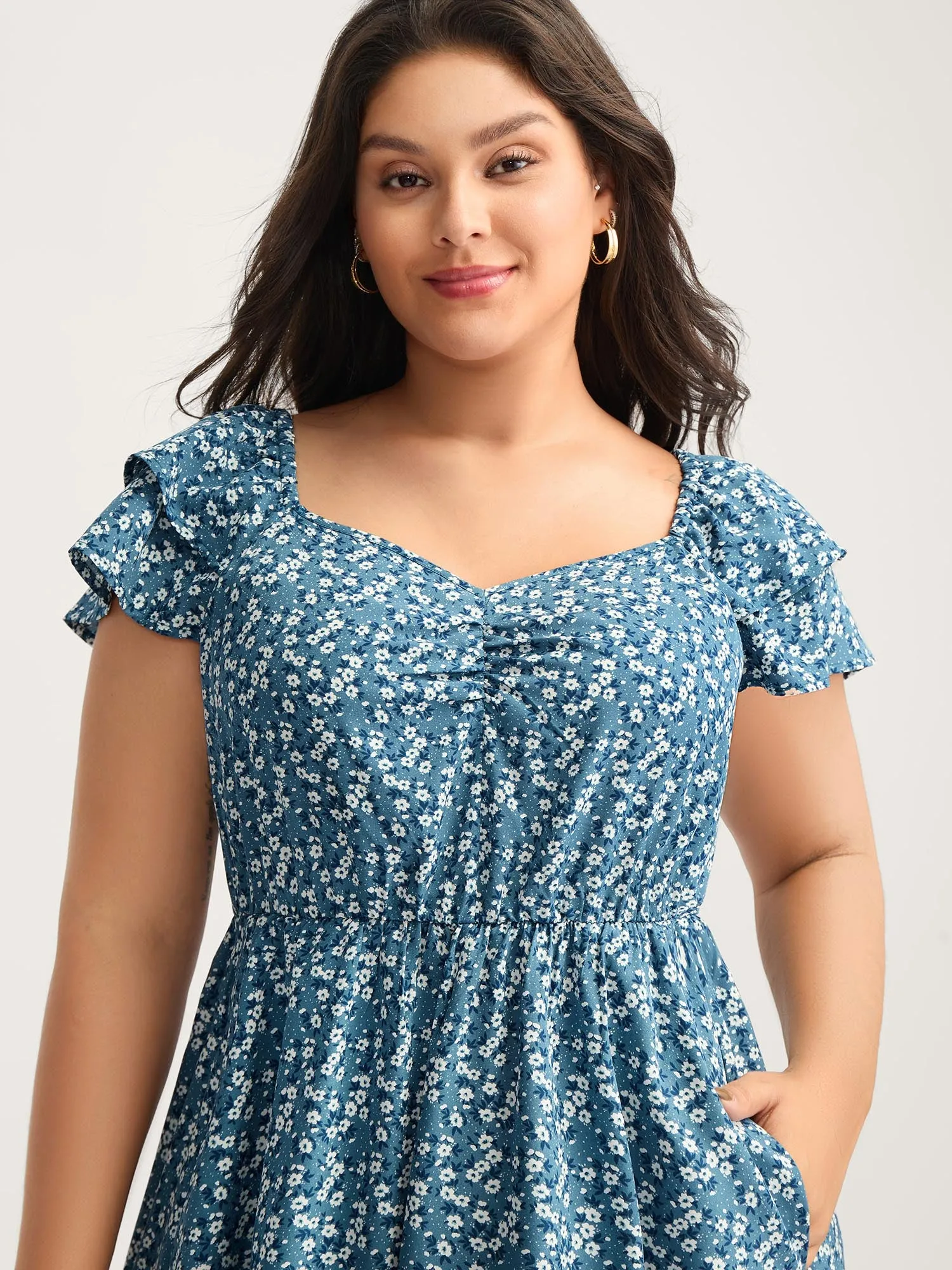 Ditsy Floral Print Layered Ruffled Sleeve Dress sold by Bloomchic product image thumbnail 2
