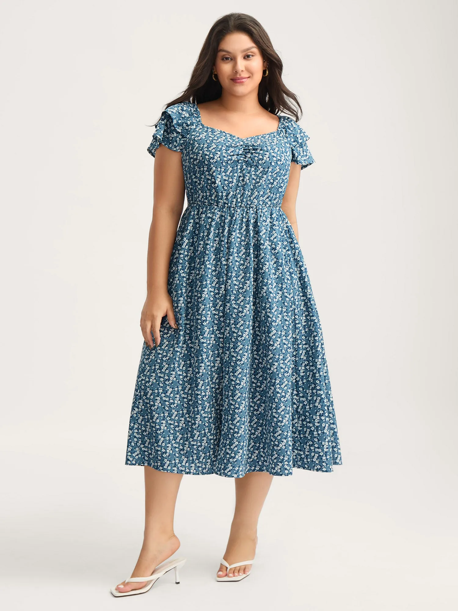 Ditsy Floral Print Layered Ruffled Sleeve Dress sold by Bloomchic product image thumbnail 3