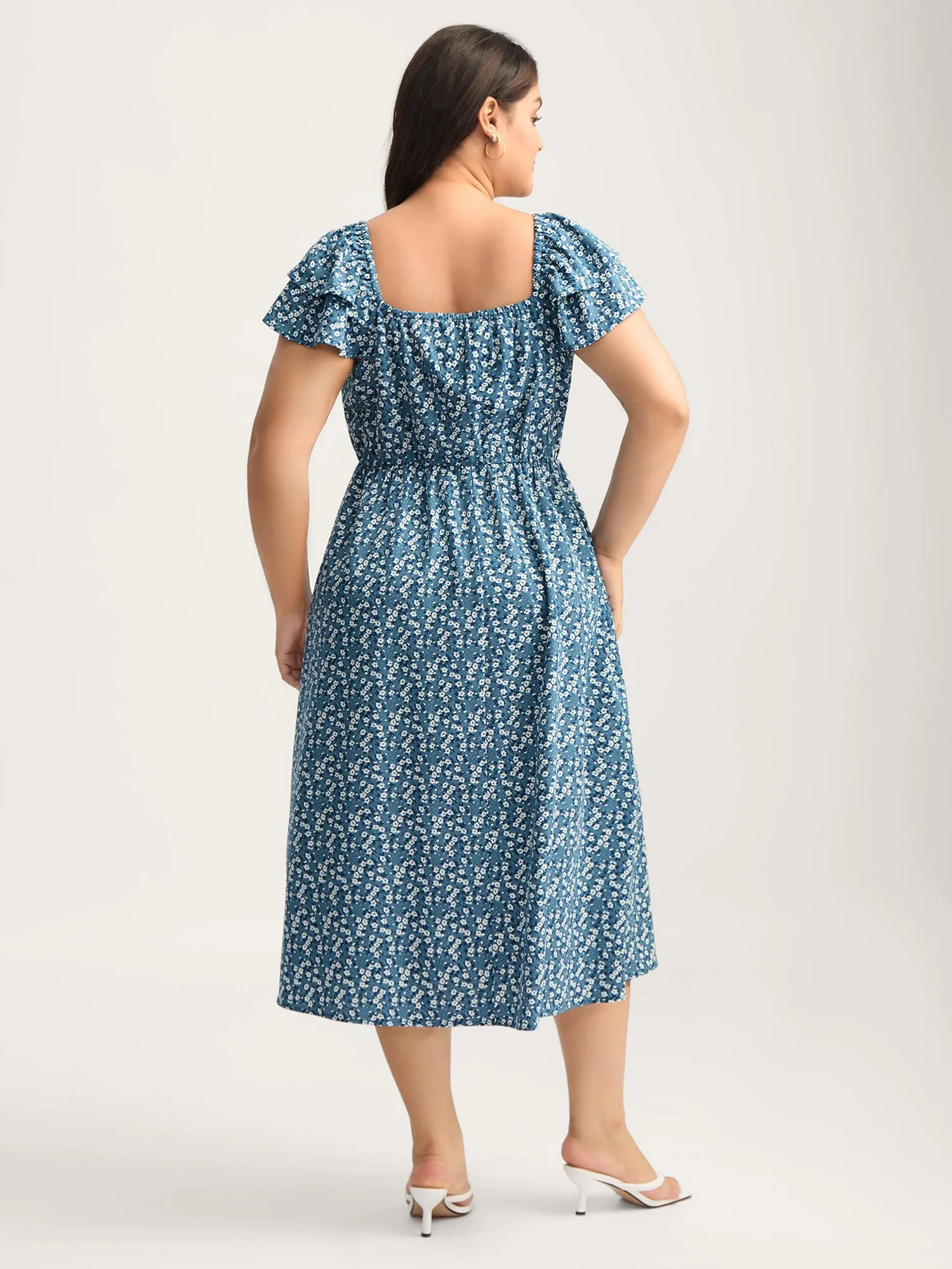 Ditsy Floral Print Layered Ruffled Sleeve Dress sold by Bloomchic product image thumbnail 4