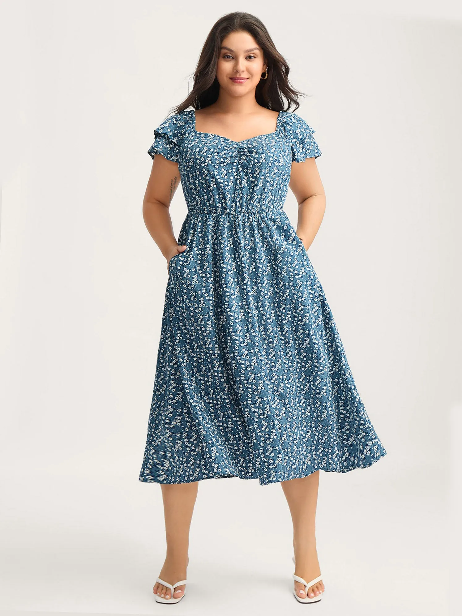 Ditsy Floral Print Layered Ruffled Sleeve Dress sold by Bloomchic