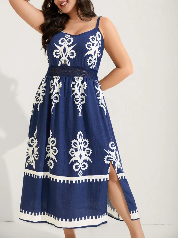 Rayon Stretchy Waist Boho Slit Midi Dress sold by Bloomchic