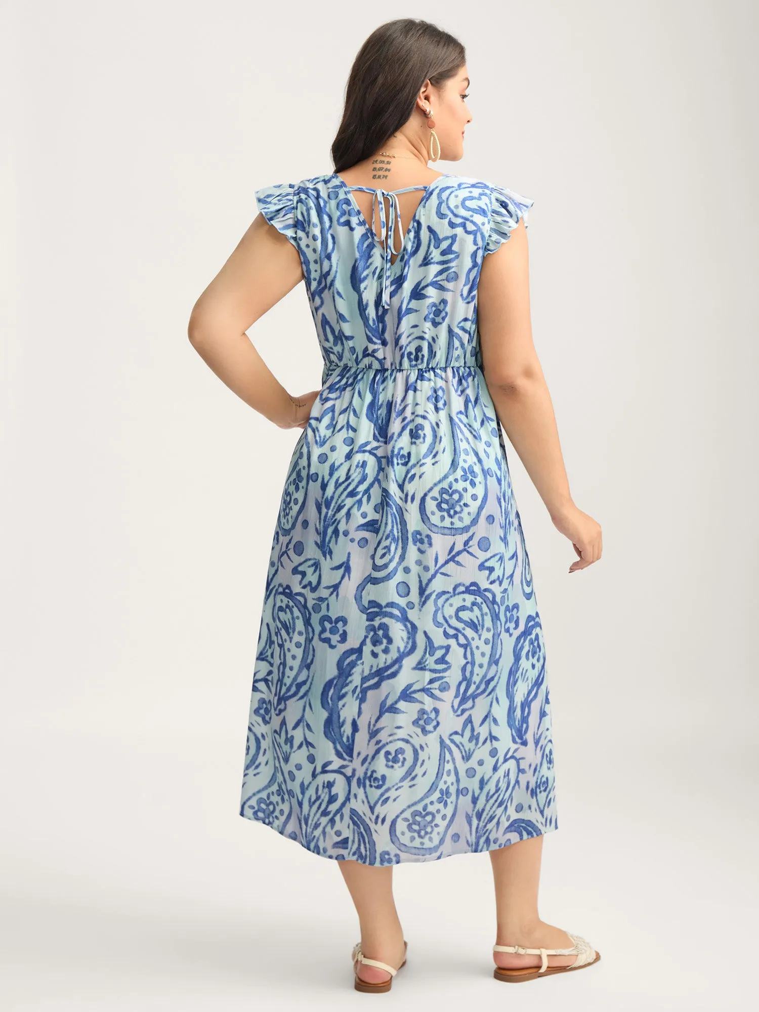 Paisley Print Ombre Back-Tie Midi Dress sold by Bloomchic product image thumbnail 4