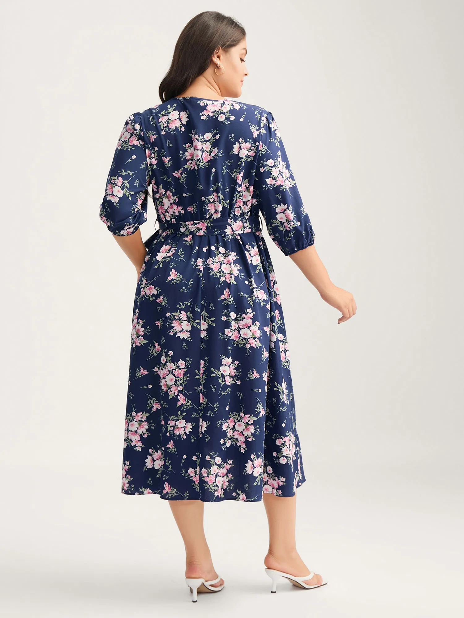 Floral Print Belted Wrap Hem Midi Dress sold by Bloomchic product image thumbnail 4