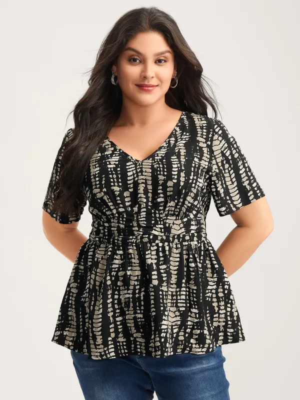 Abstract Print Cinched Waist Blouse sold by Bloomchic