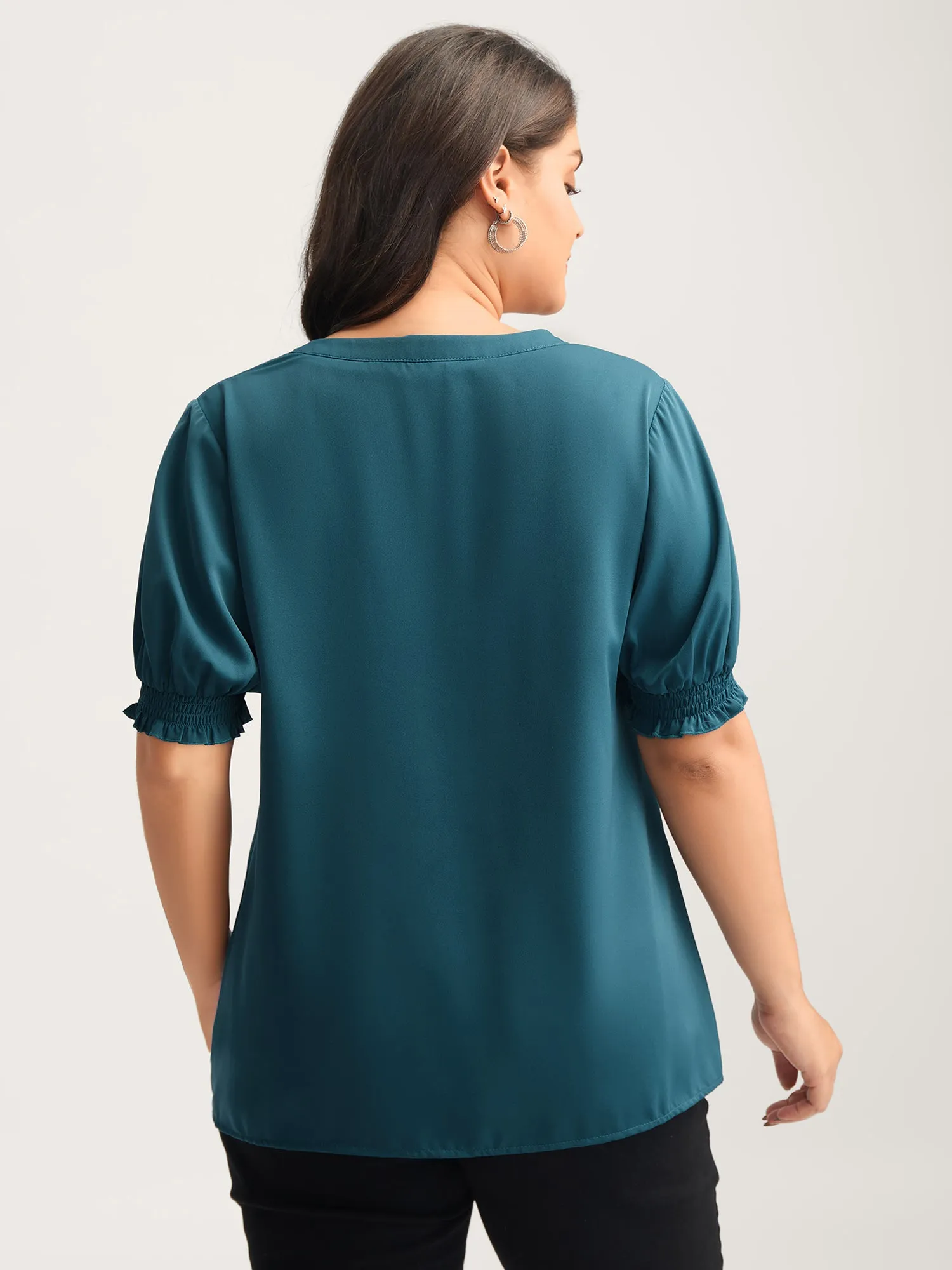 Shirred Puffy Sleeve Solid Blouse sold by Bloomchic product image thumbnail 4