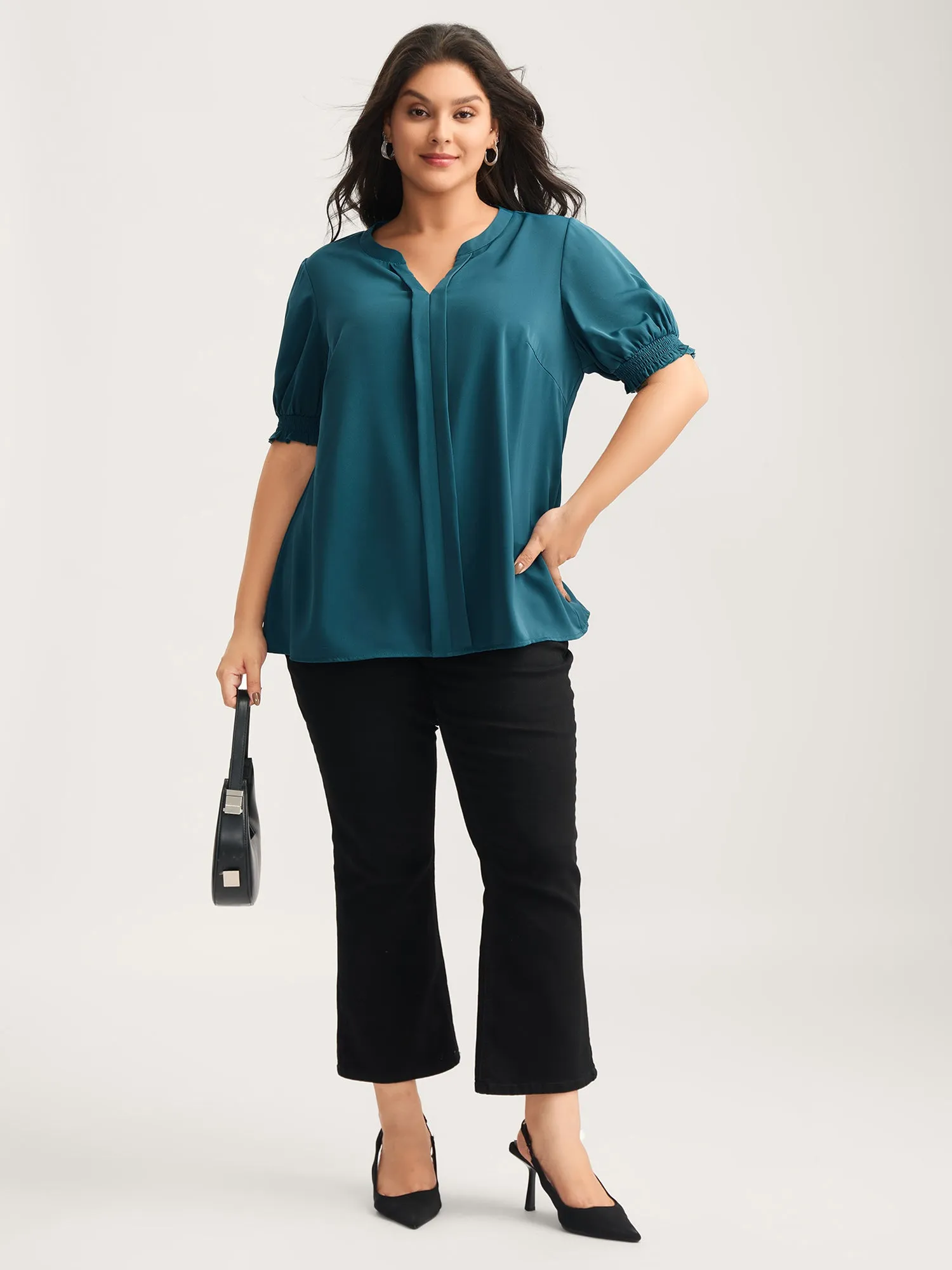 Shirred Puffy Sleeve Solid Blouse sold by Bloomchic product image thumbnail 3
