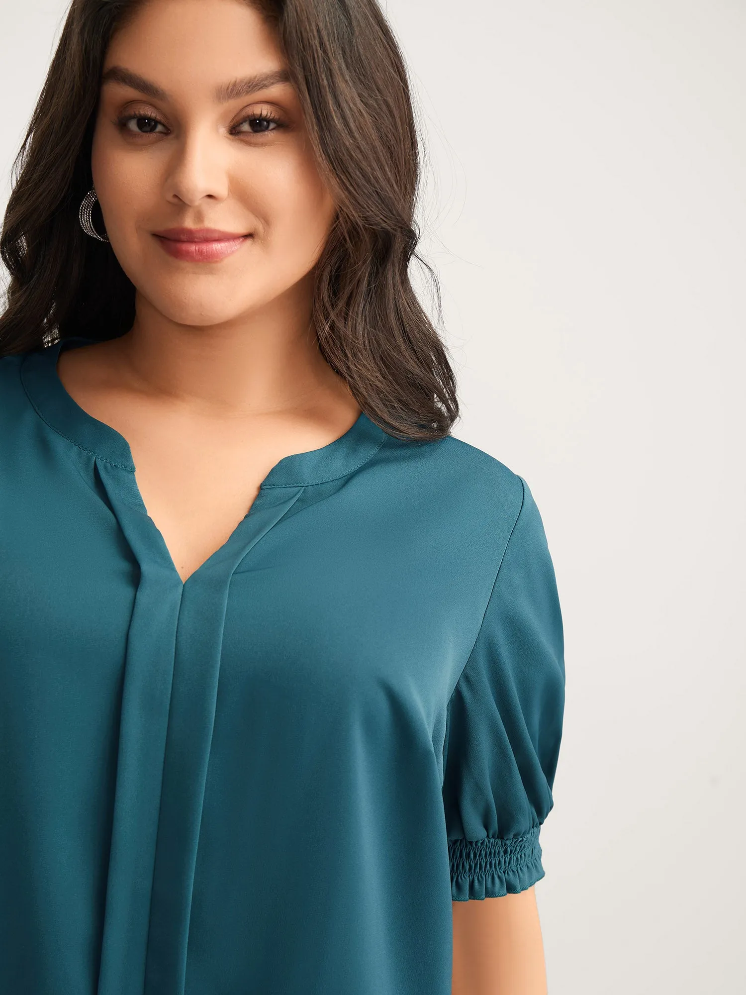 Shirred Puffy Sleeve Solid Blouse sold by Bloomchic product image thumbnail 2