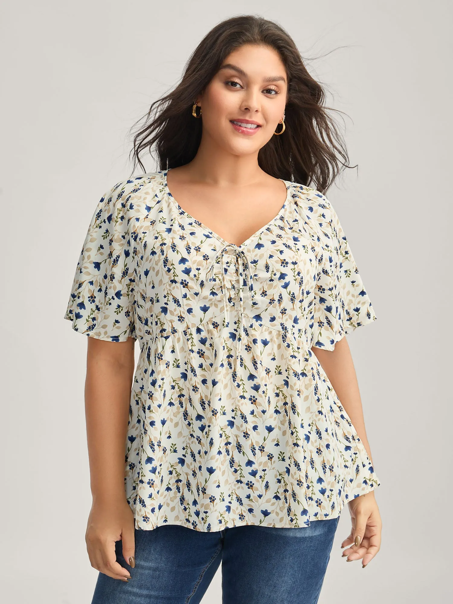 Bust-Comfort Floral Print Tie Blouse sold by Bloomchic