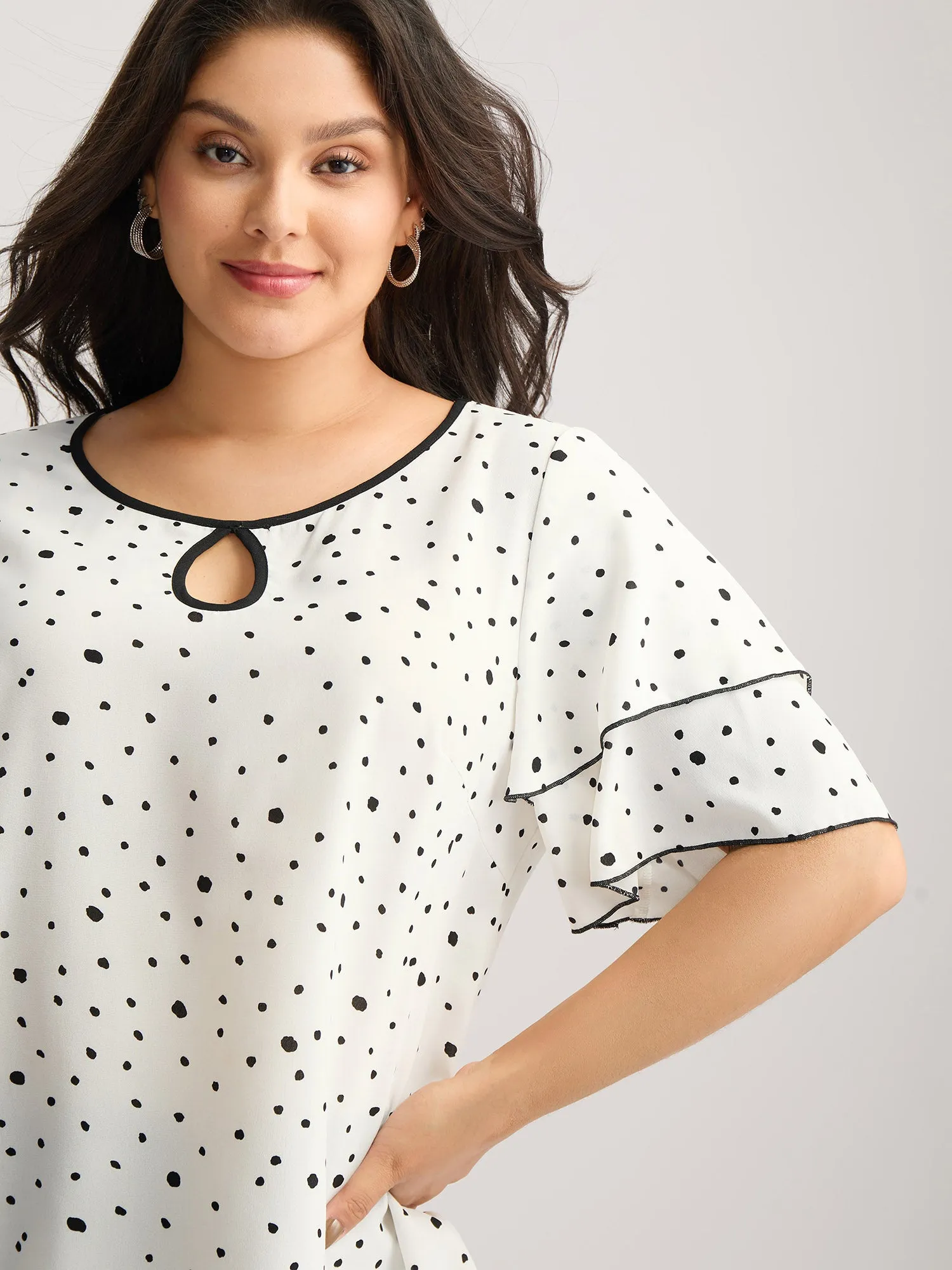 Polka Dots Contrast Layered Sleeve Blouse sold by Bloomchic product image thumbnail 2