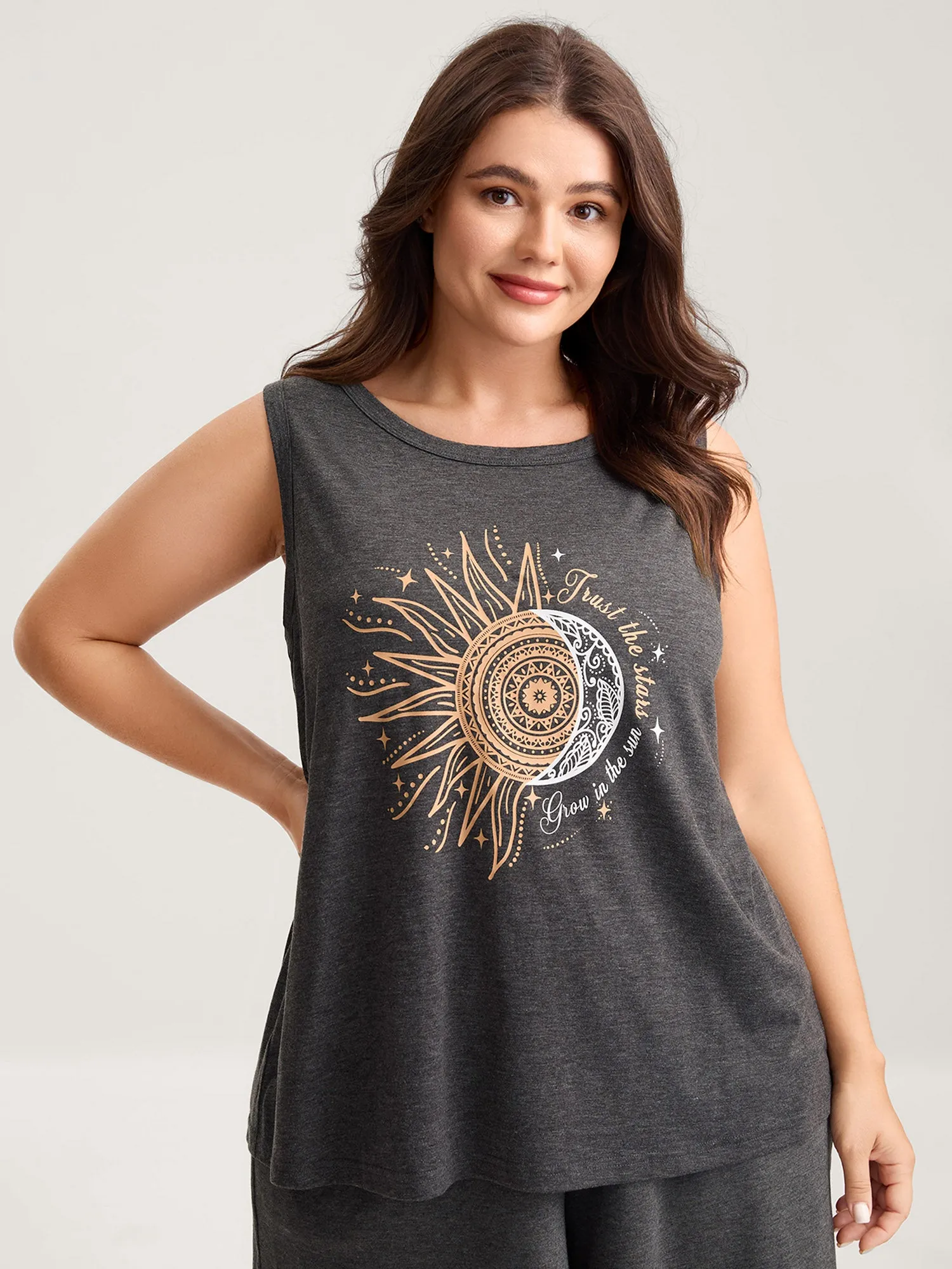 Star & Moon Print Solid Tank Top sold by Bloomchic product image thumbnail 2