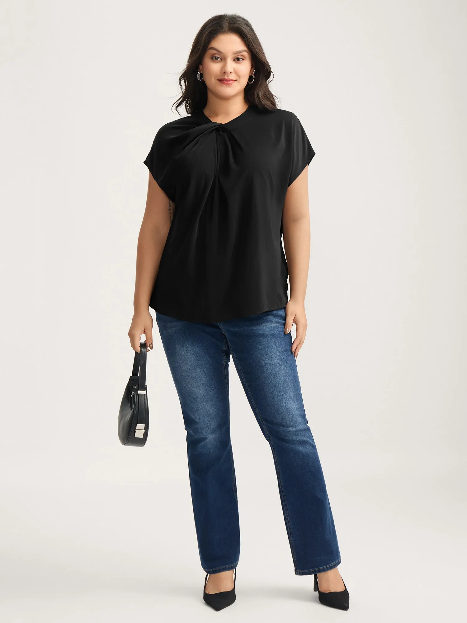 Solid Twist Neck Slit Blouse sold by Bloomchic product image thumbnail 4
