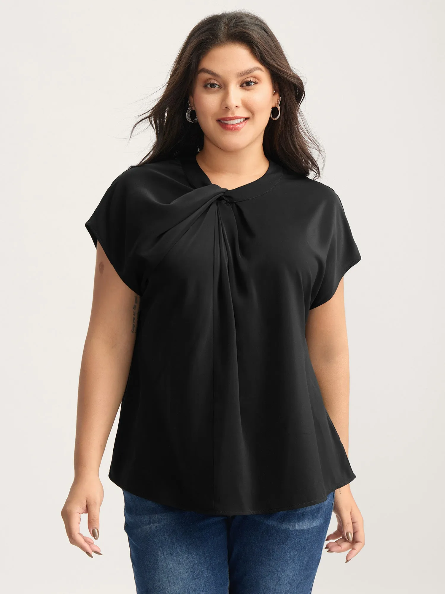 Solid Twist Neck Slit Blouse sold by Bloomchic product image thumbnail 3