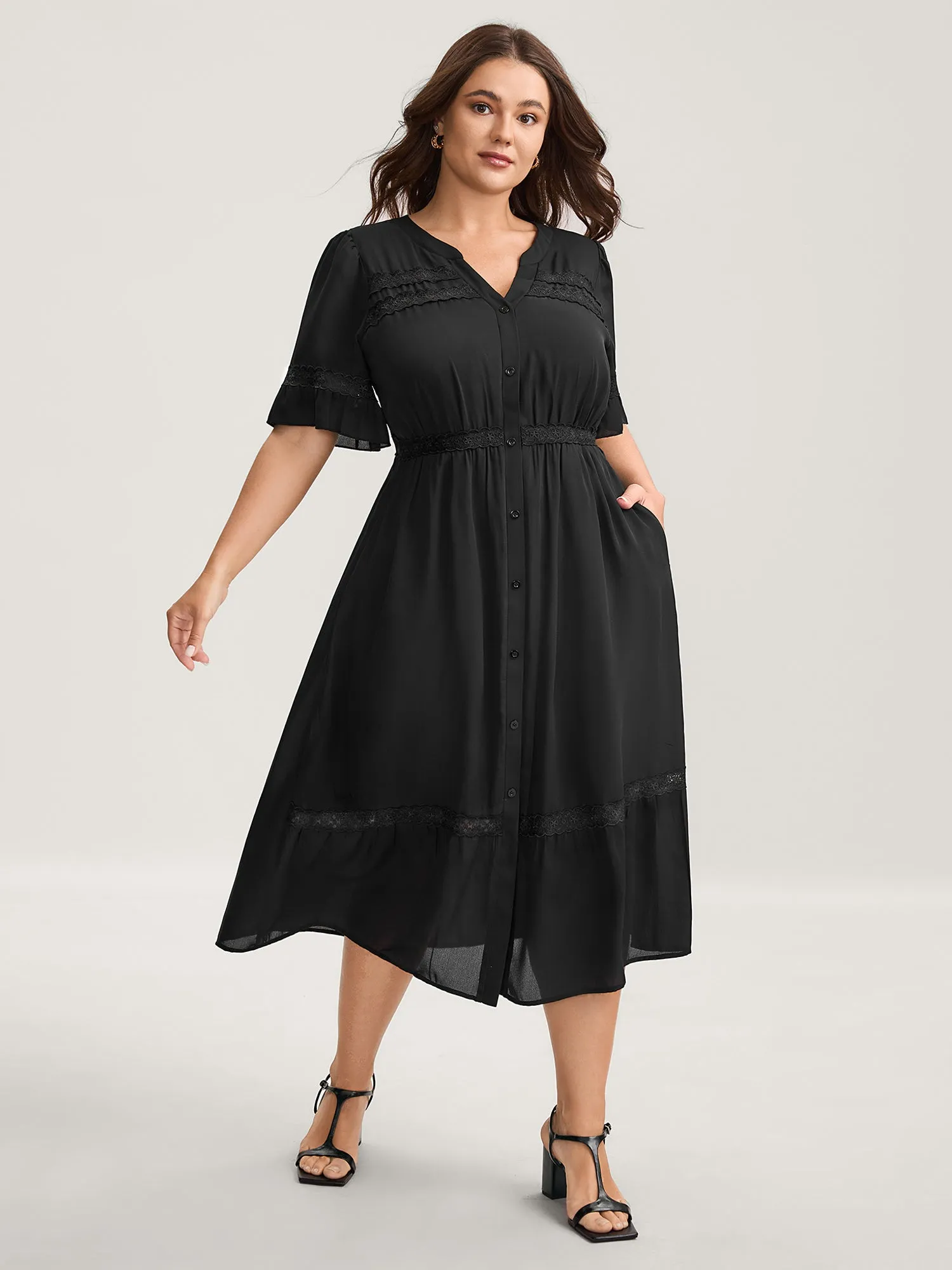 Lace Trim Button Placket Midi Dress sold by Bloomchic product image thumbnail 2