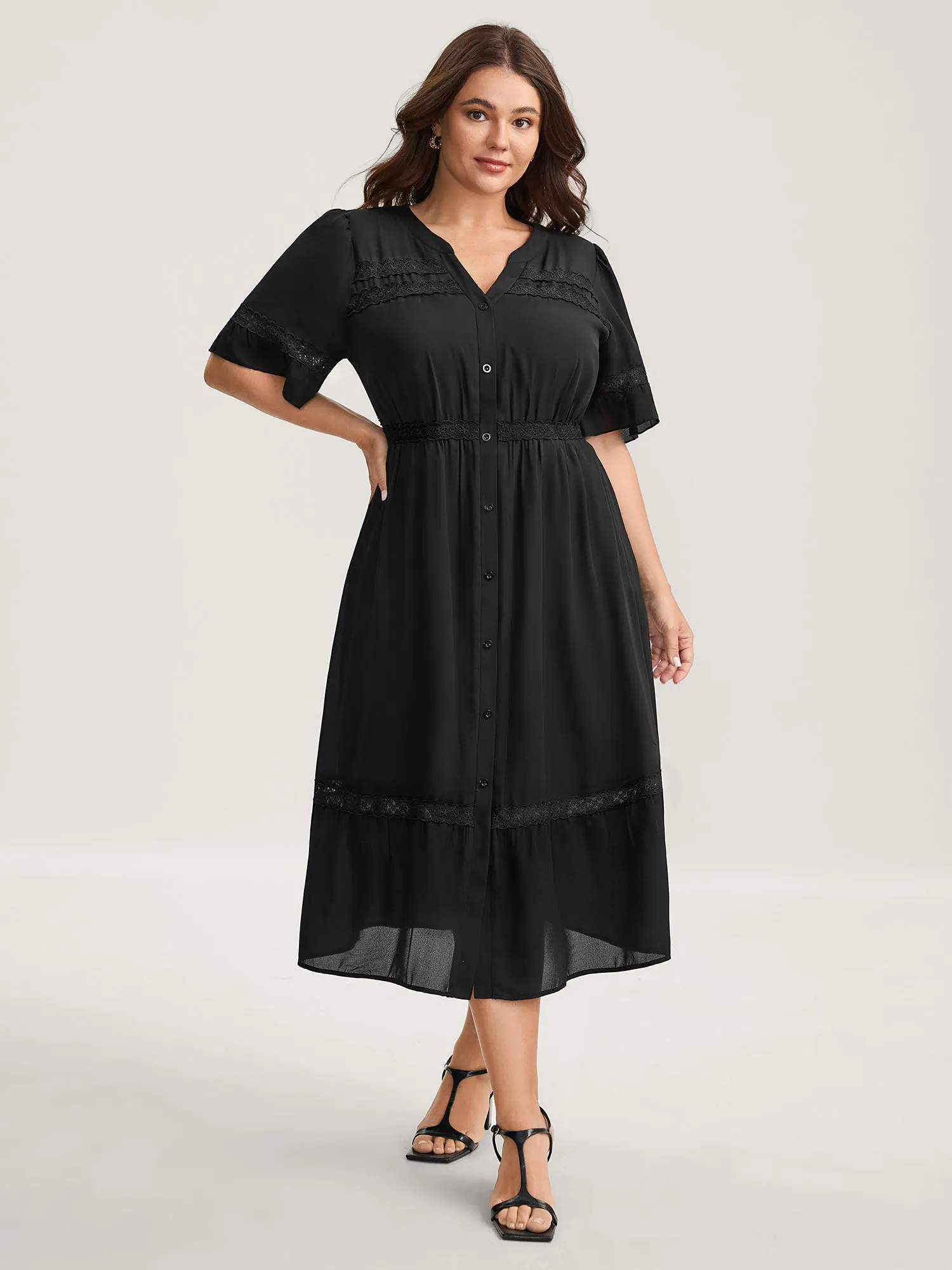Lace Trim Button Placket Midi Dress sold by Bloomchic product image thumbnail 3