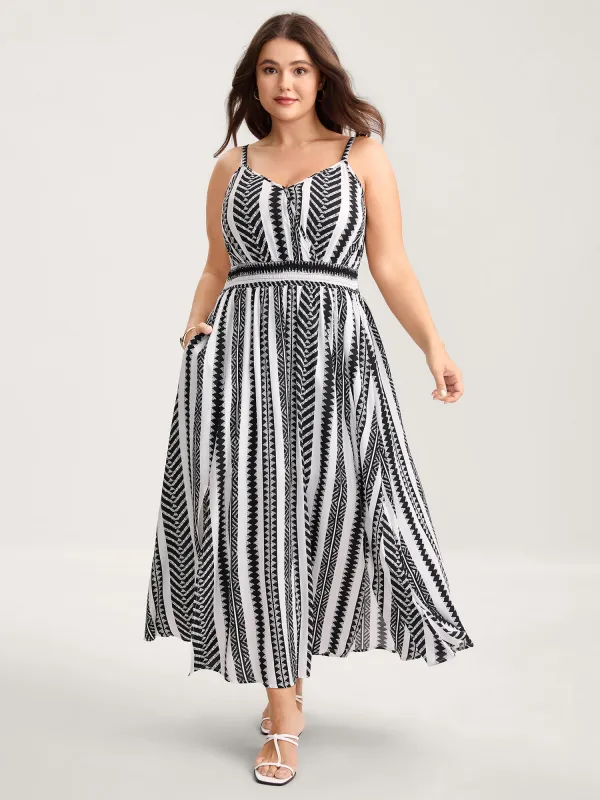 Geometric Stripe Shirred Cami Midi Dress sold by Bloomchic