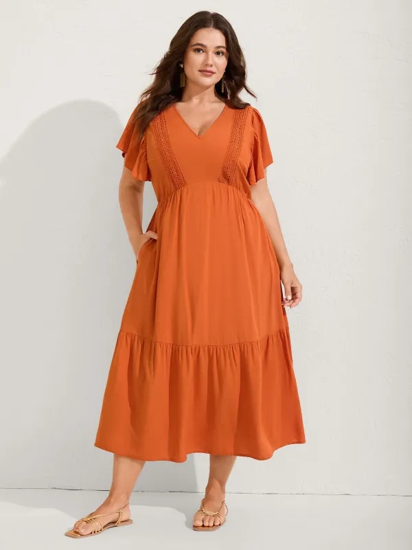 Rayon Stretchy Waist Lace Midi Dress sold by Bloomchic
