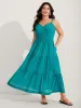 Deep V-Neck Lace Tiered Midi Dress sold by Bloomchic