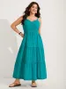Deep V-Neck Lace Tiered Midi Dress sold by Bloomchic