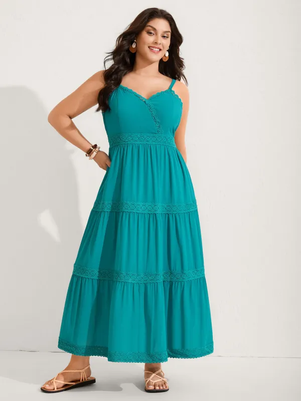 Deep V-Neck Lace Tiered Midi Dress sold by Bloomchic