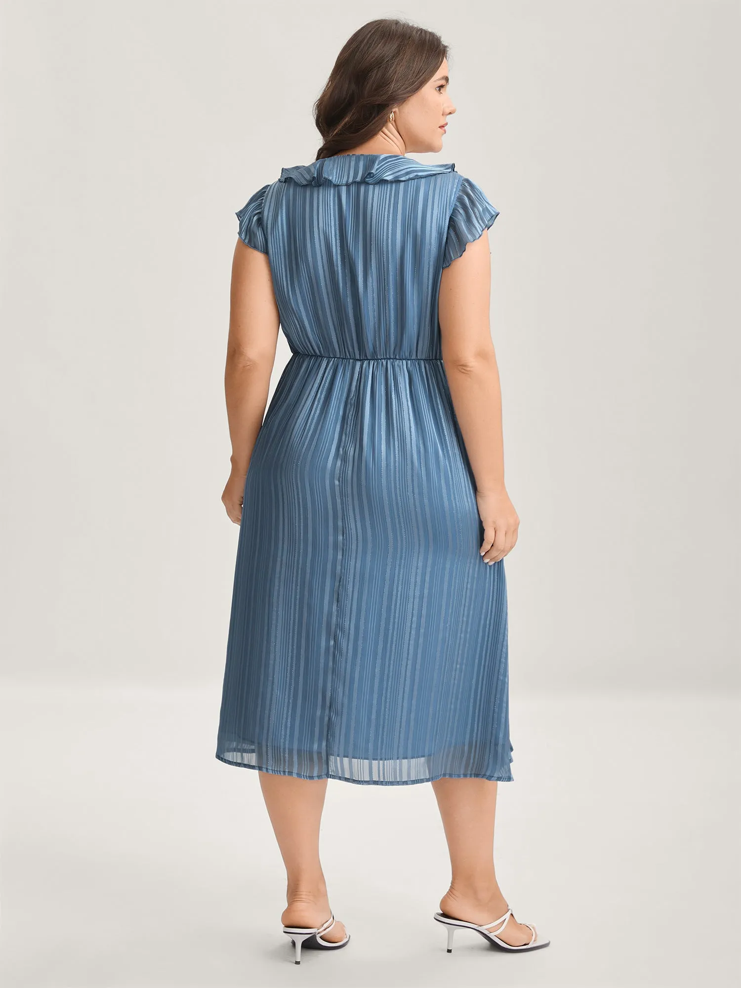 Textured Stripe Ruffled Neck Midi Dress sold by Bloomchic product image thumbnail 4