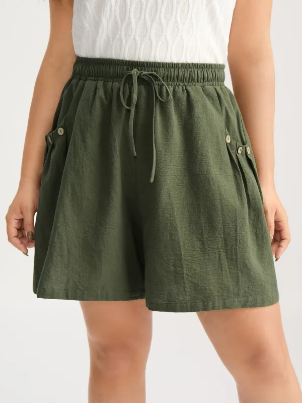 Cotton Drawstring Waist Straight-Leg Shorts sold by Bloomchic