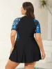 Tropical Print Zipper Spliced Swim Dress sold by Bloomchic