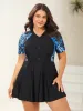 Tropical Print Zipper Spliced Swim Dress sold by Bloomchic