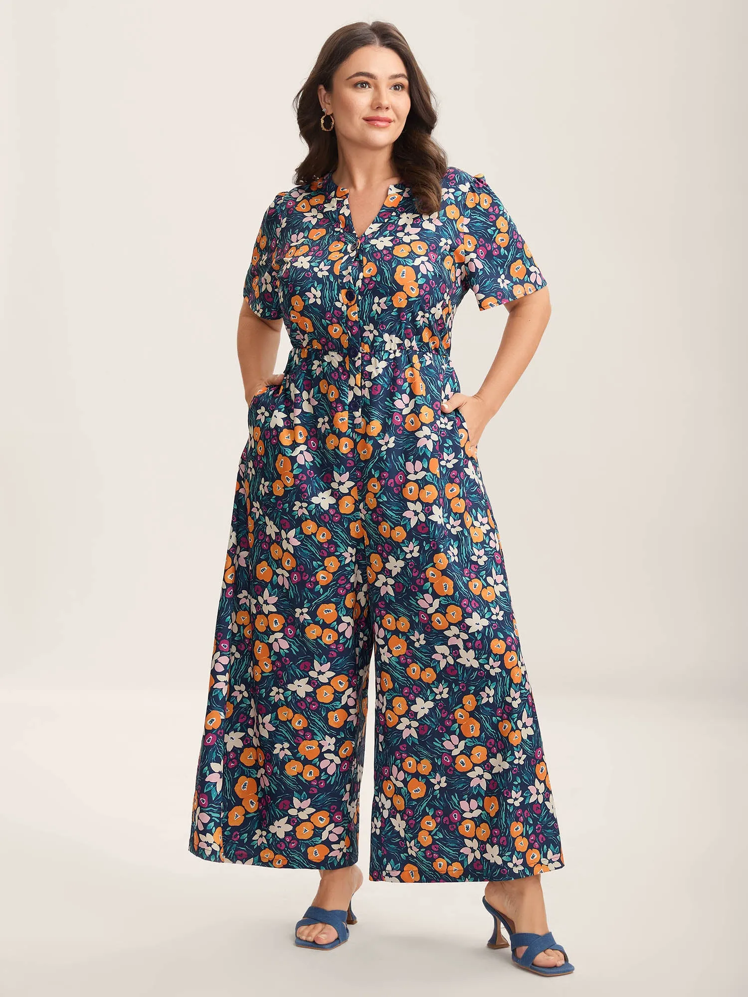 Abstract Floral Print Button Jumpsuit sold by Bloomchic product image thumbnail 3