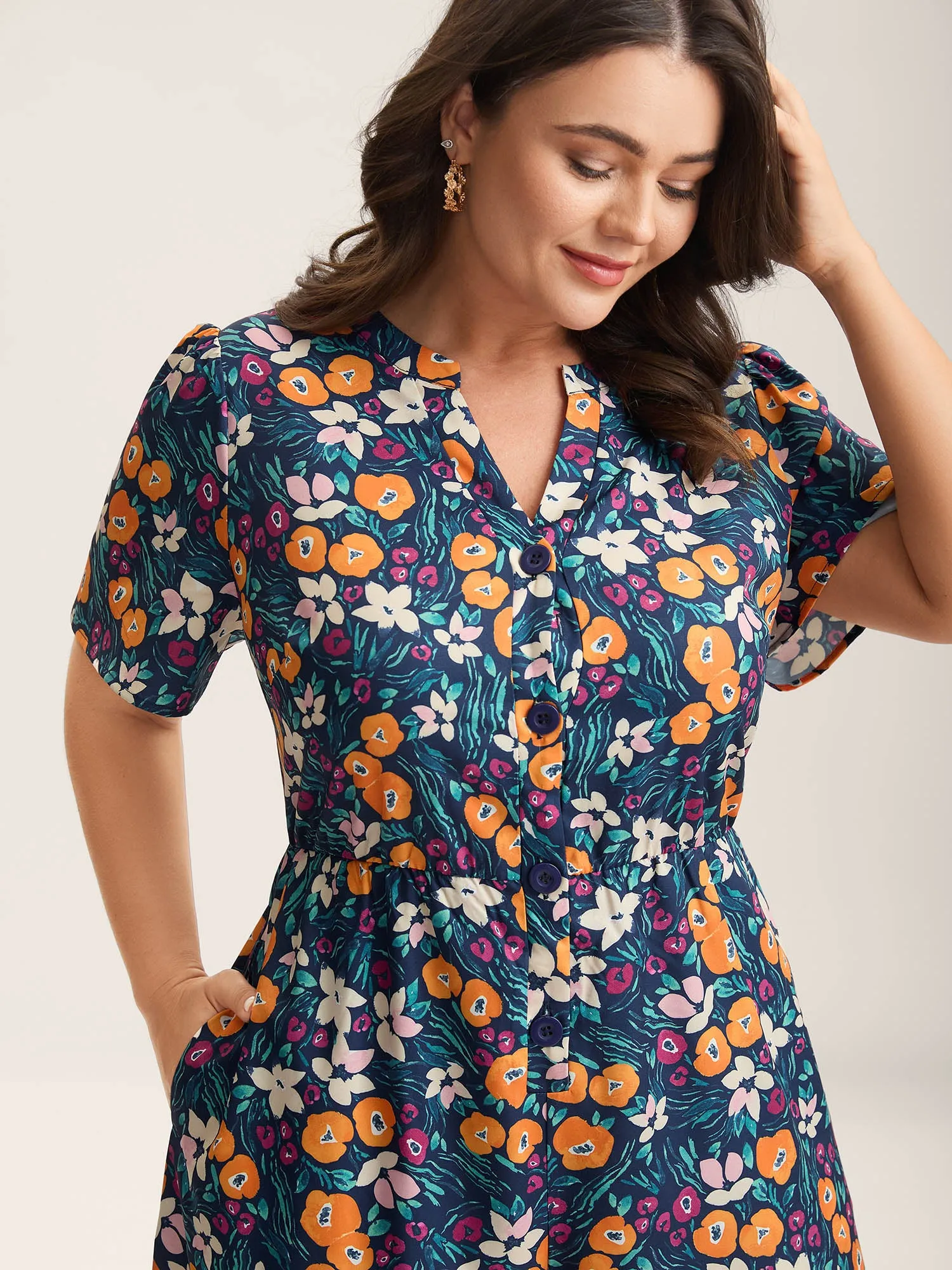 Abstract Floral Print Button Jumpsuit sold by Bloomchic product image thumbnail 2