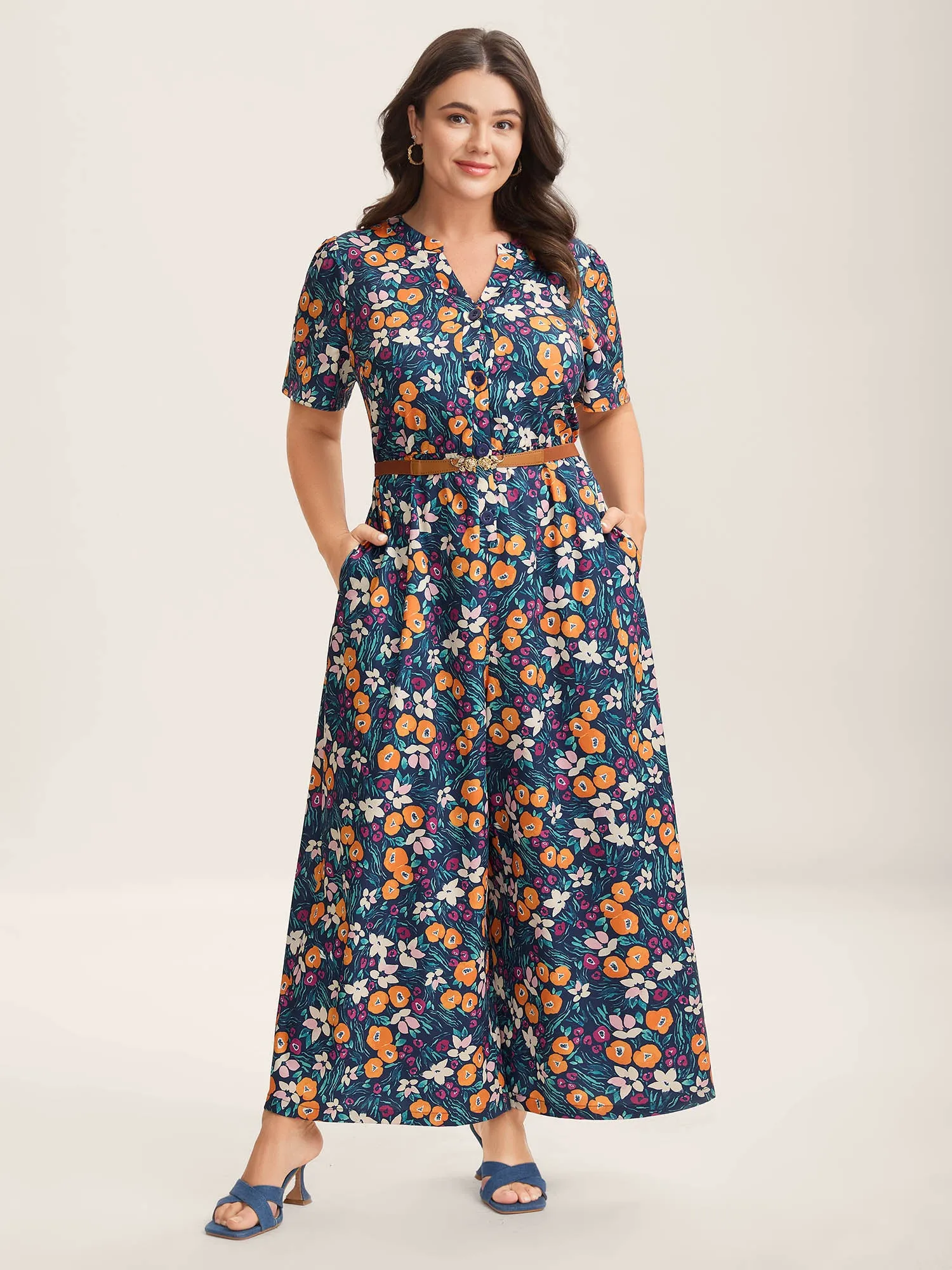 Abstract Floral Print Button Jumpsuit sold by Bloomchic