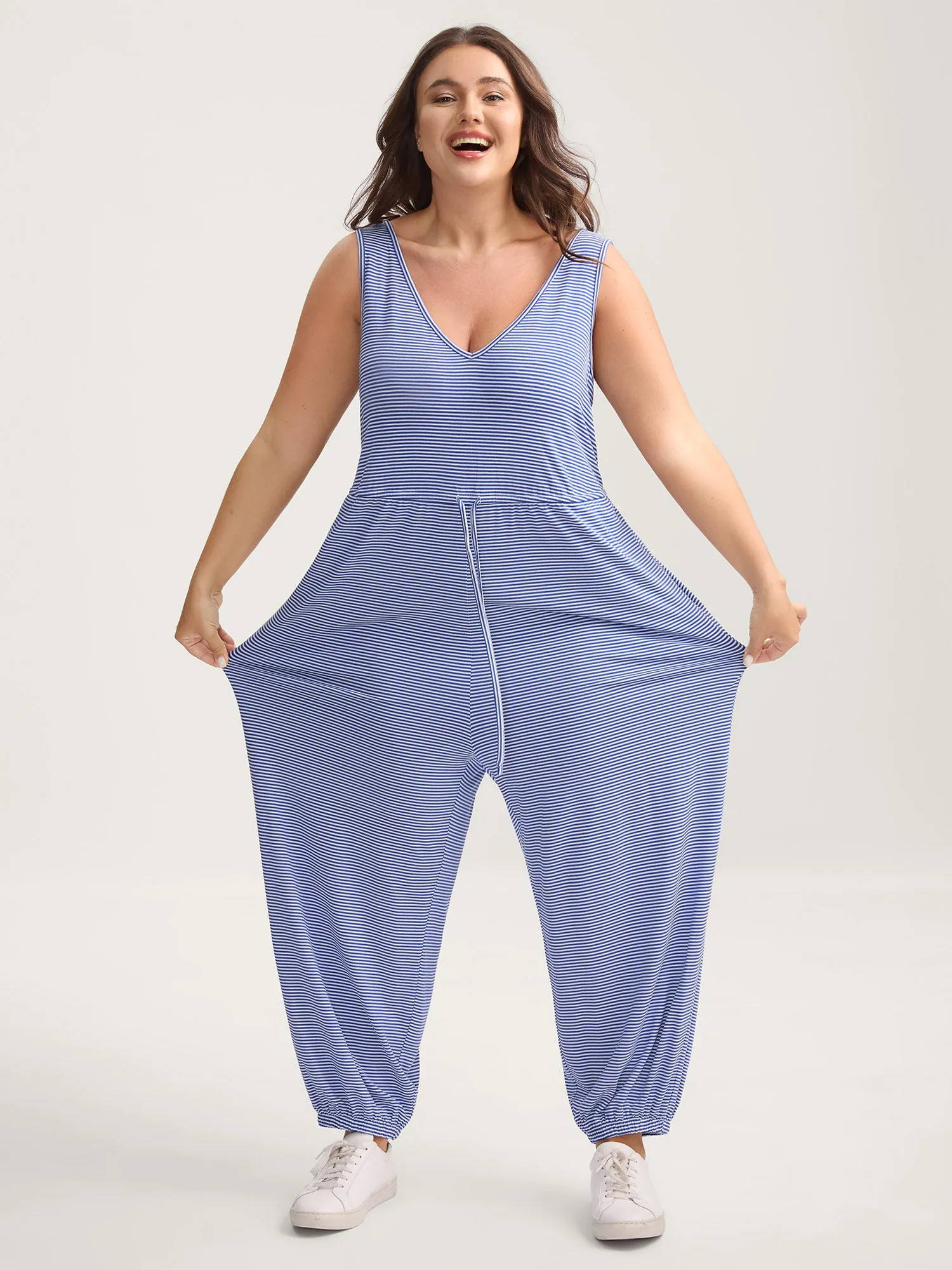 Stripe Print Stretchy Hem Cami Jumpsuit sold by Bloomchic product image thumbnail 3