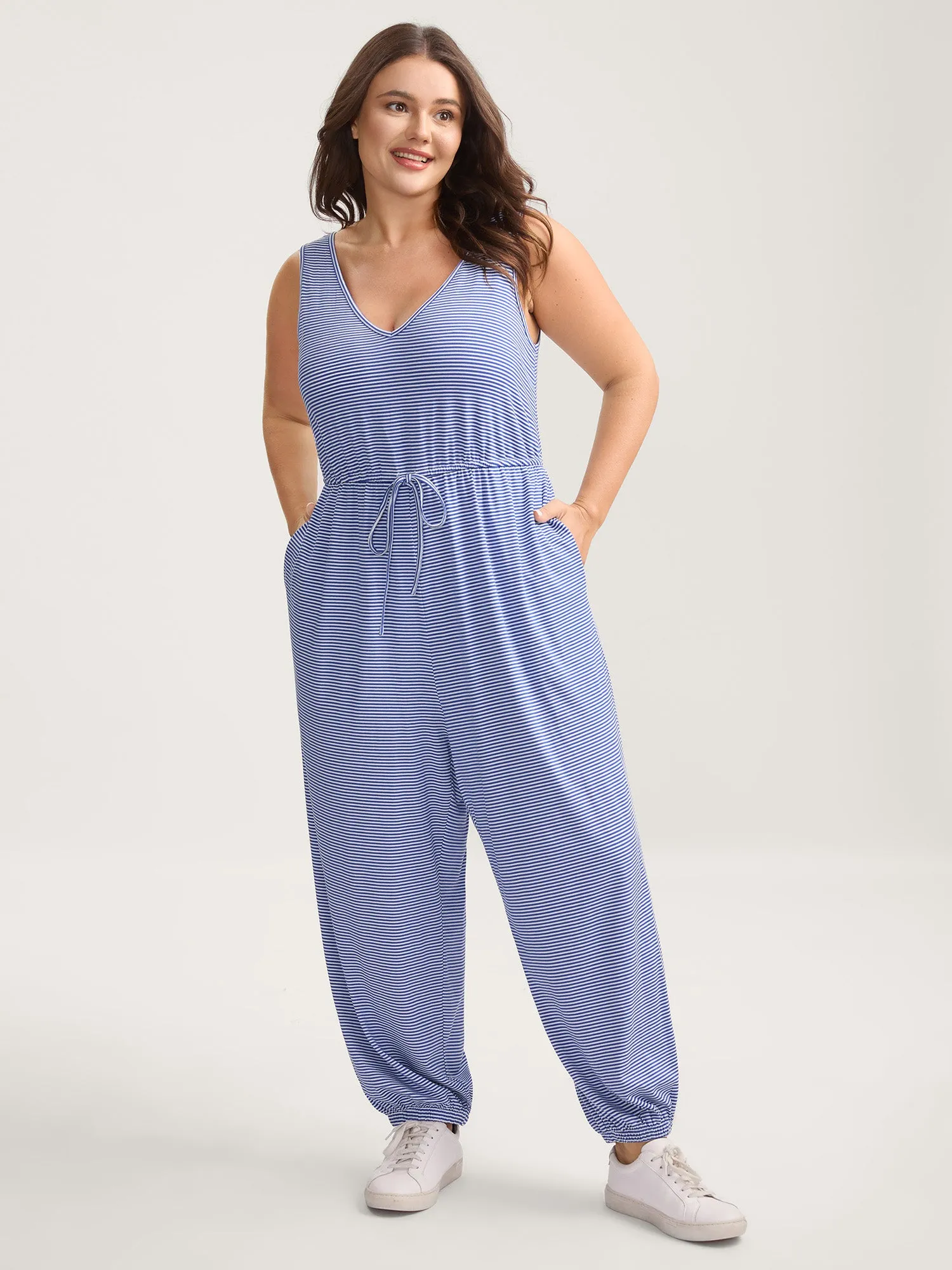 Stripe Print Stretchy Hem Cami Jumpsuit sold by Bloomchic